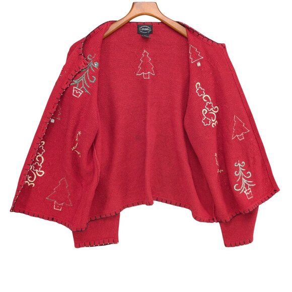 Vtg Designers Studio Christmas Sweater Womens Red Beaded Cardigan Size XL - Picture 3 of 9